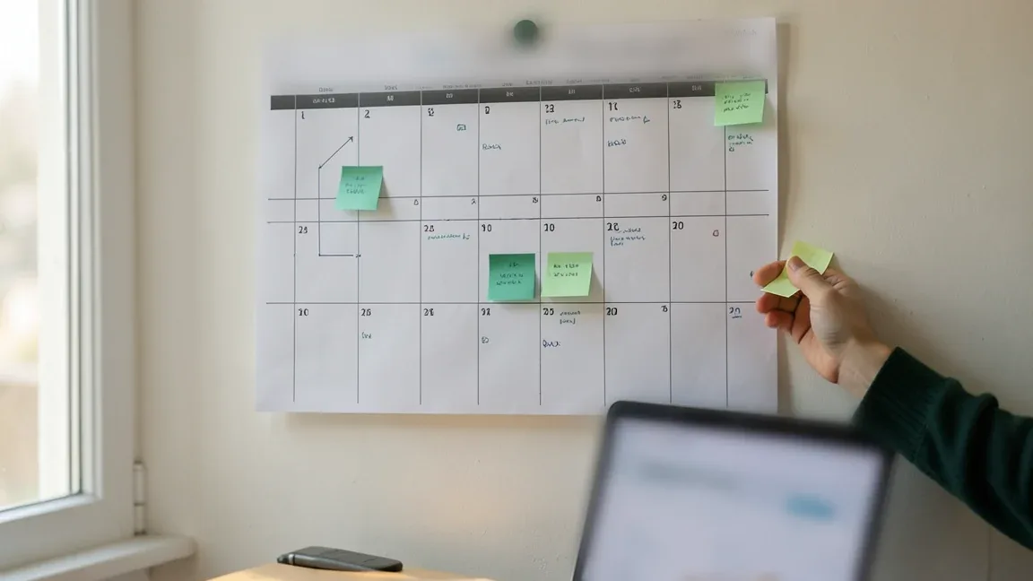 Website project weeks planned out on a wall calendar