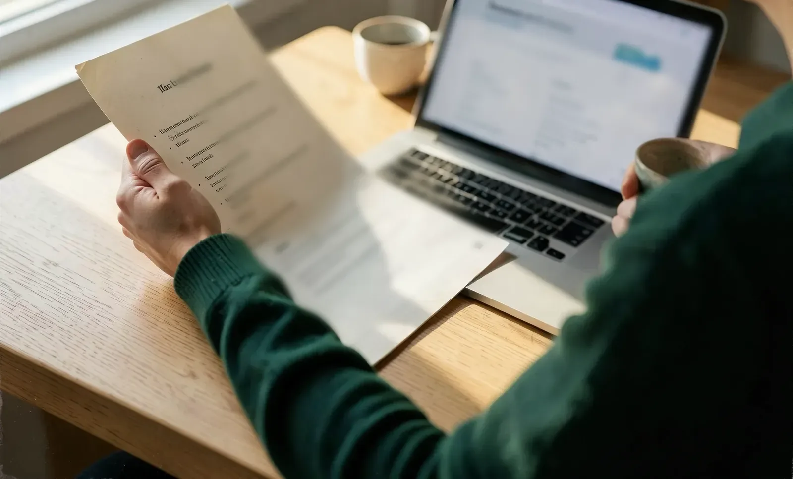 Small business owner reviewing a website quote beside a laptop