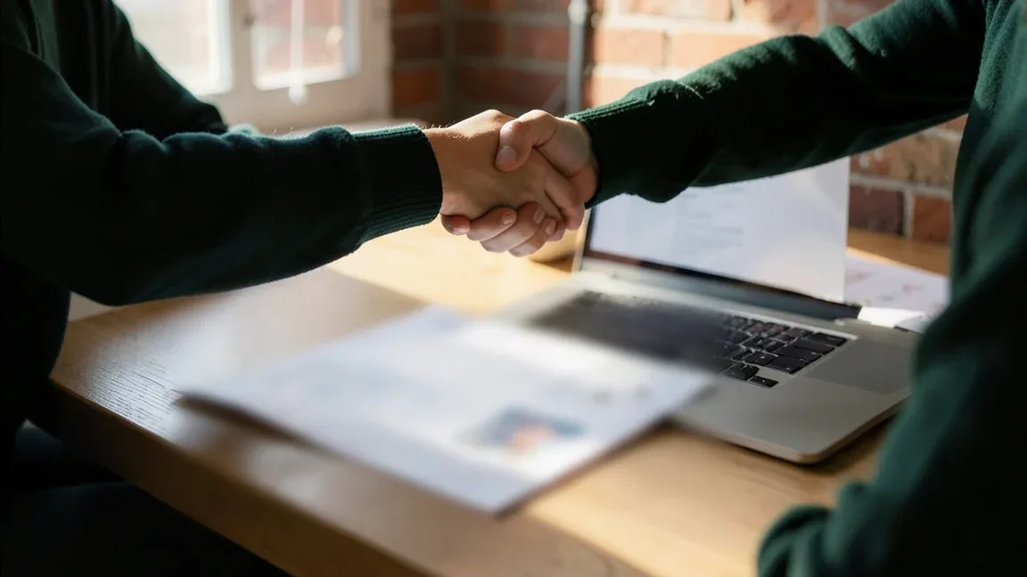 Business owner shaking hands with a web designer in a Melbourne studio