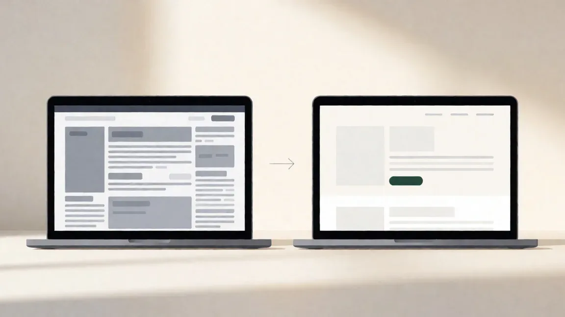 An outdated website next to a clean redesigned version